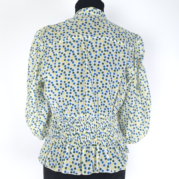 Gracia Silk Cotton Blend Gathered Waist Polkadot Light weight Blouse Small - Picture 3 of 11